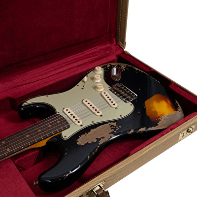 Fender Custom Shop Limited Edition 1959 Stratocaster Super Heavy Relic Aged Black Over Chocolate 3 Ton Sunburst Elektro Gitar